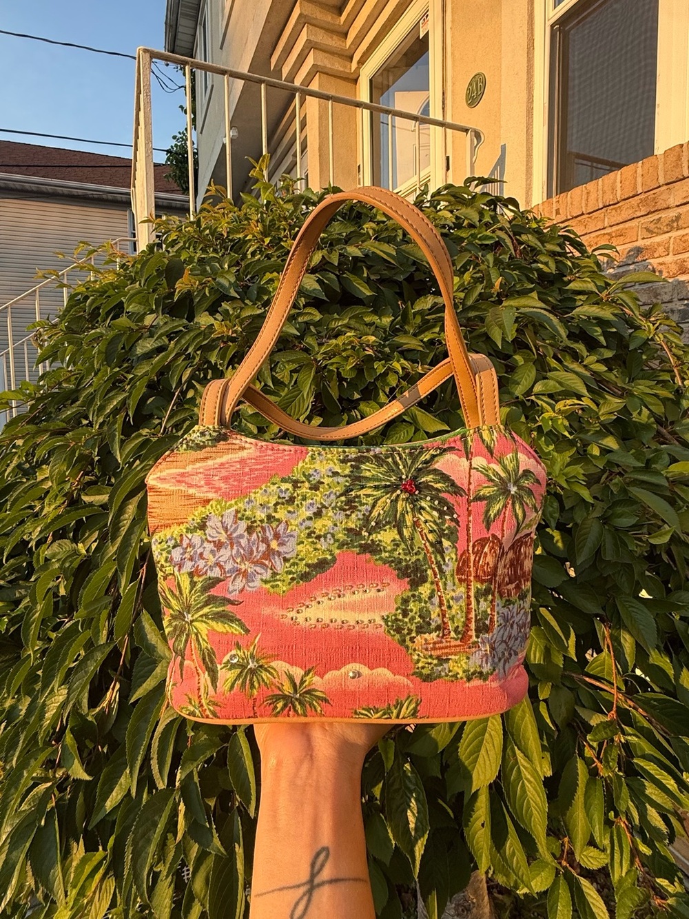 Vintage Y2K Fossil Tropical Beach Canvas Mini Shoulder Bag EUC
